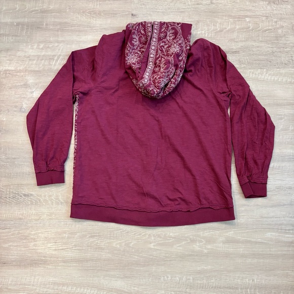 Soft Surroundings Burgundy Embroidered Button-Front Hooded Cotton Jacket Medium - Picture 5 of 7